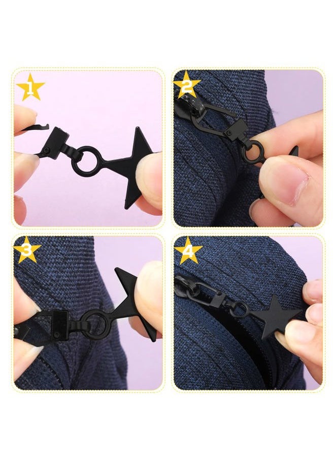 AIEX 10pcs Metal Zipper Pulls Replacement, Zinc Alloy Zipper Pull Charm Five-Pointed Star Shaped Zipper Pull Repair Kit for Clothing Jacket Jeans Pants Wallet Backpack Suitcase (Black)  - Image 4