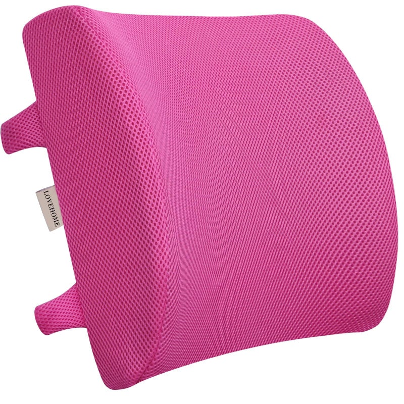 LOVEHOME Lumbar Pillow for Chair and Car Back Support for Office Memory Foam Cushion with Mesh Cover Pink