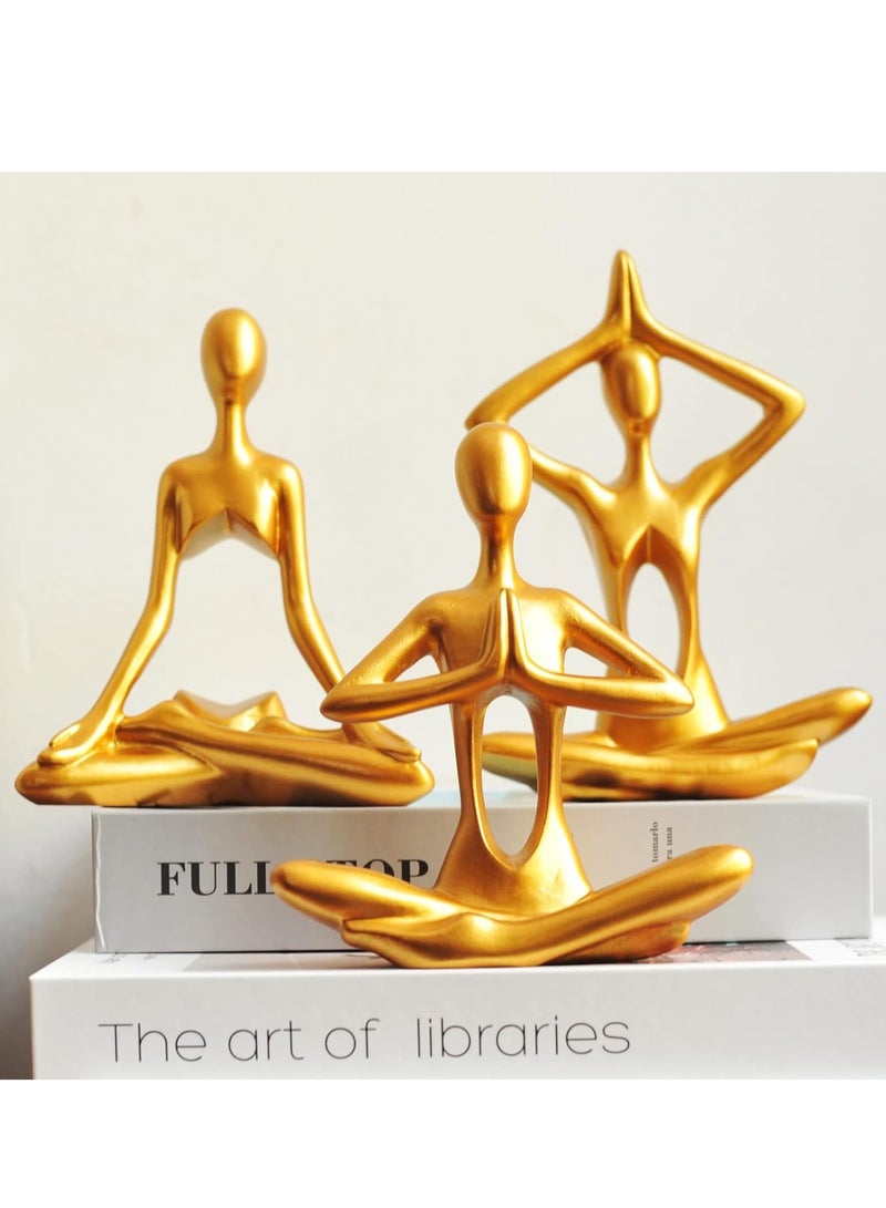Nariele 3Pcs Gold Figurines, Yoga Statues, Golden Abstract Sitting Sculpture, Resin Table Decor, Home Decor, Bookshelf Decor, Modern Style, Collectible Statues, Living room and Desk Ornaments - Image 1