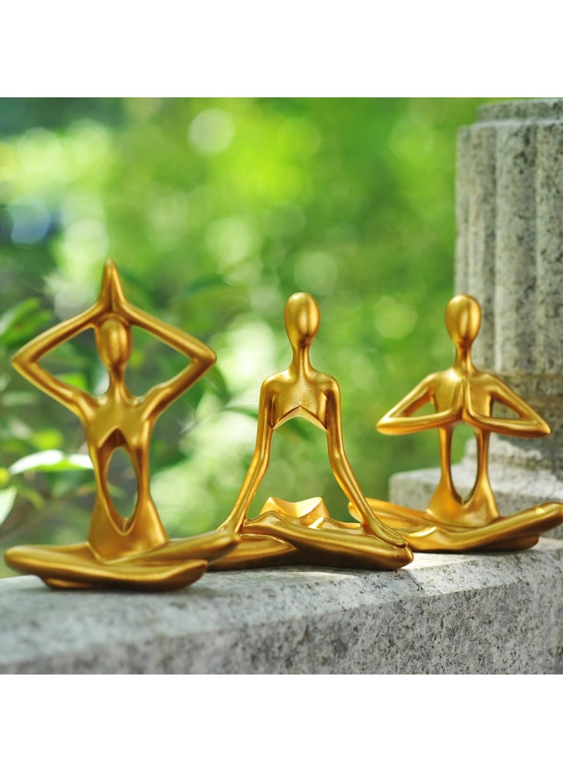 Nariele 3Pcs Gold Figurines, Yoga Statues, Golden Abstract Sitting Sculpture, Resin Table Decor, Home Decor, Bookshelf Decor, Modern Style, Collectible Statues, Living room and Desk Ornaments - Image 3