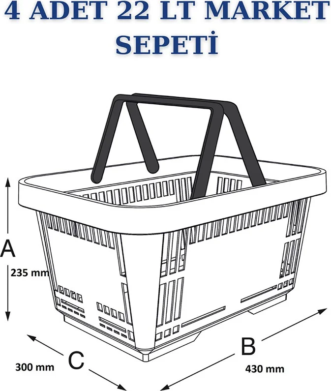 اسطنبول مانكين Istanbul Mannequin 2 Pieces 22 Liters Market Basket, Shopping Basket, Market Basket with Handle