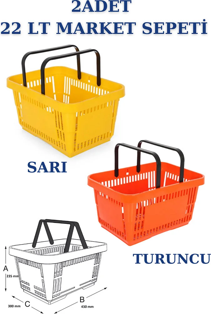 اسطنبول مانكين Istanbul Mannequin 2 Pieces 22 Liters Market Basket, Shopping Basket, Market Basket with Handle