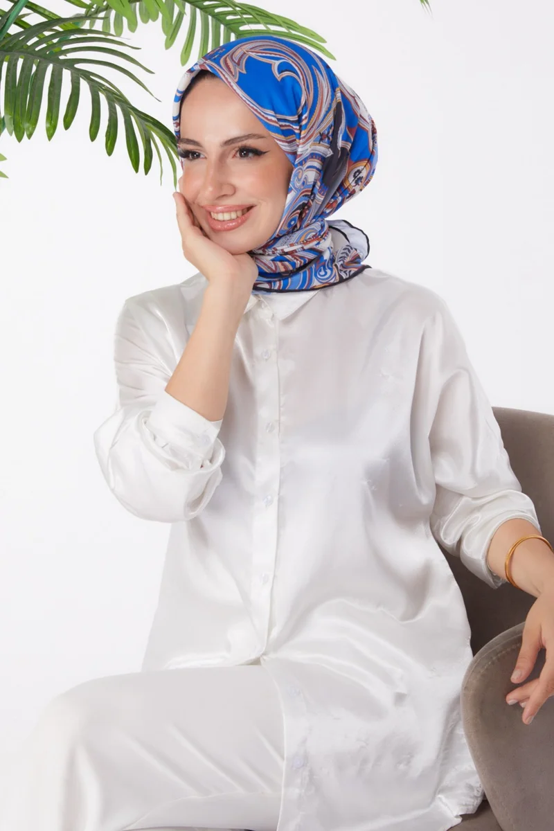 Tofisa Plain Medium Women's Blue Patterned Scarf - 25973