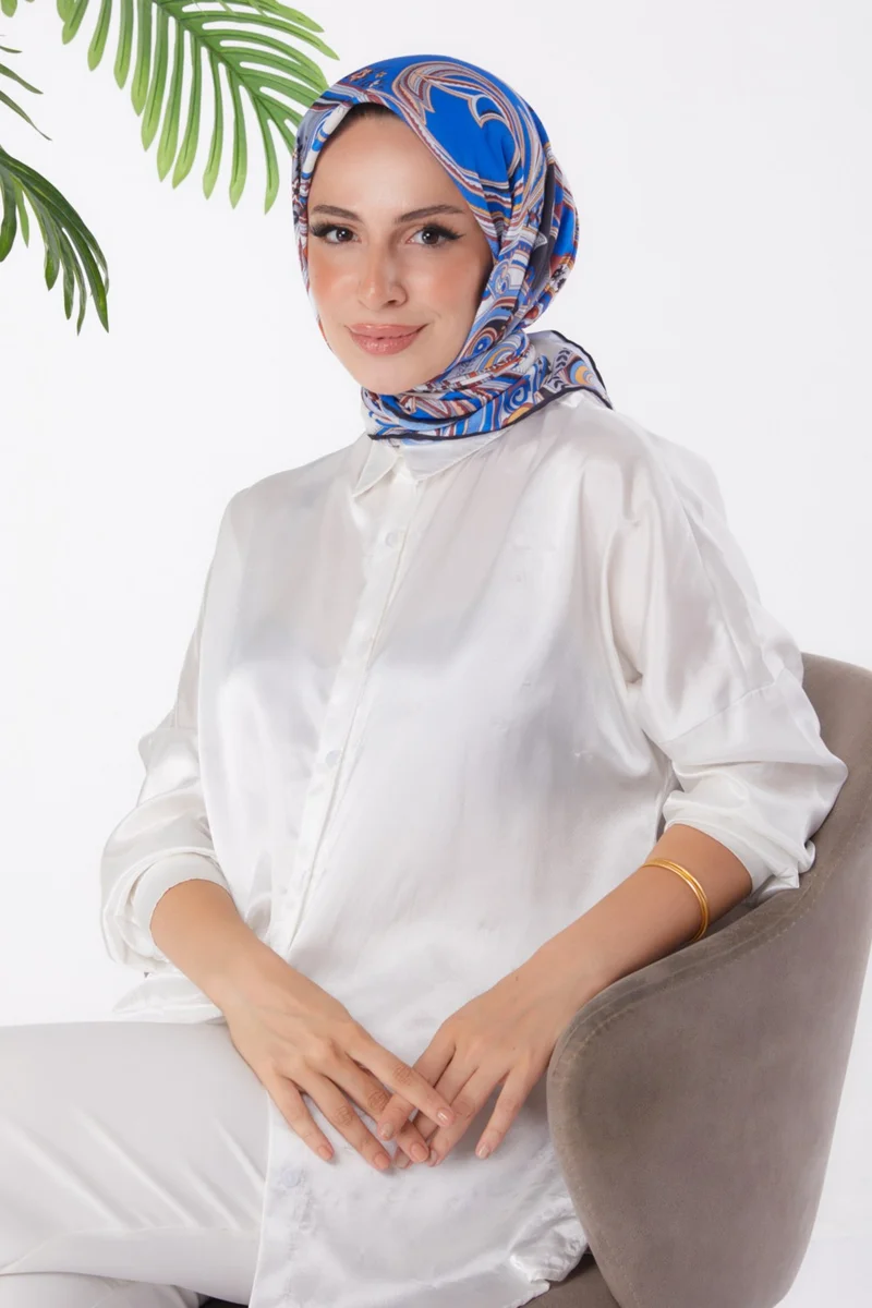 Tofisa Plain Medium Women's Blue Patterned Scarf - 25973
