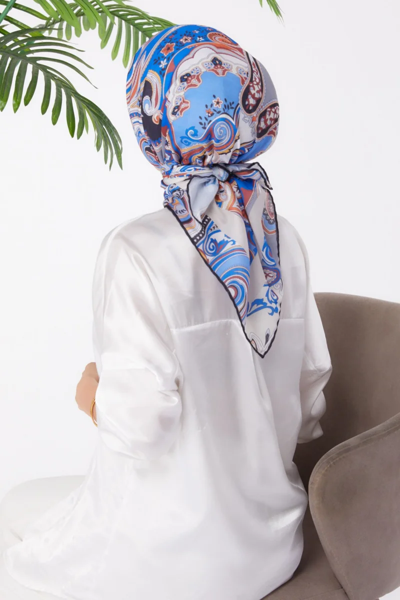 Tofisa Plain Medium Women's Blue Patterned Scarf - 25973