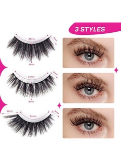 Calailis False Eyelash 3D Effect Faux Mink Fake False Eyelash Long Natural Eyelashes 3 Pairs With 5G False Eyelash Glue（Cs18-1） Black  - Image 2