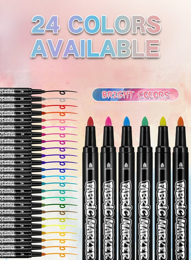 GOOGO 24 Fabric Markers Pens Set, Textile Marker Washable, Non Toxic Fabric Paint Pens, Permanent Marker for Clothes, Fine Point Textile Marker Pen, Craft Paint Pens Art Markers - Image 3