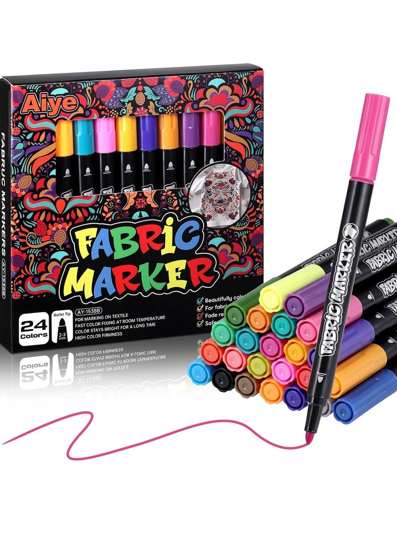 GOOGO 24 Fabric Markers Pens Set, Textile Marker Washable, Non Toxic Fabric Paint Pens, Permanent Marker for Clothes, Fine Point Textile Marker Pen, Craft Paint Pens Art Markers - Image 1
