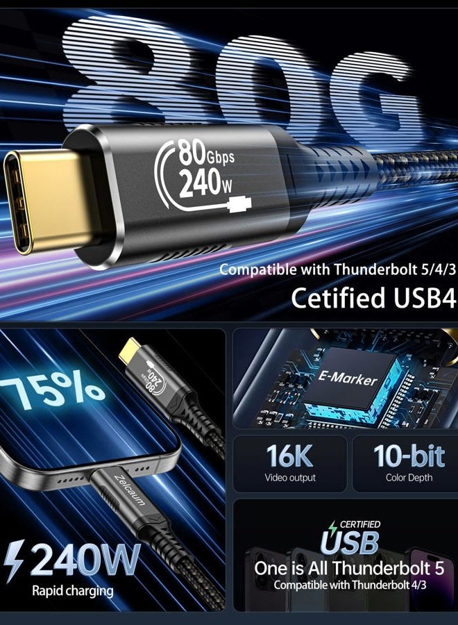 Zelcaum USB C Thunderbolt 5 Cable 120Gbps Bandwidth, 80Gbps Date, 16K 8K 4K Video Sync Display, 240W Fast Charging, Fully Compatible with Thunderbolt 4/3, Type USB-C, USB4 / Gen4 Devices, 3FT - Image 2