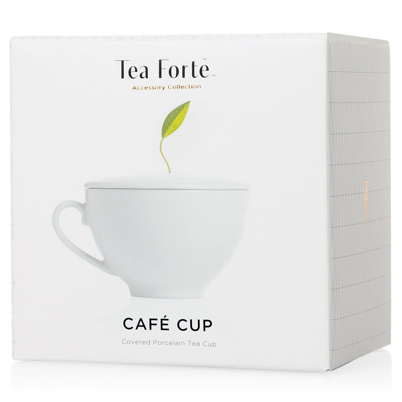 Tea Forte Cafe Cup White Porcelain Tea Cup And Lid  Steeps 8 Oz.  Microwave And Dishwasher Safe - Image 2