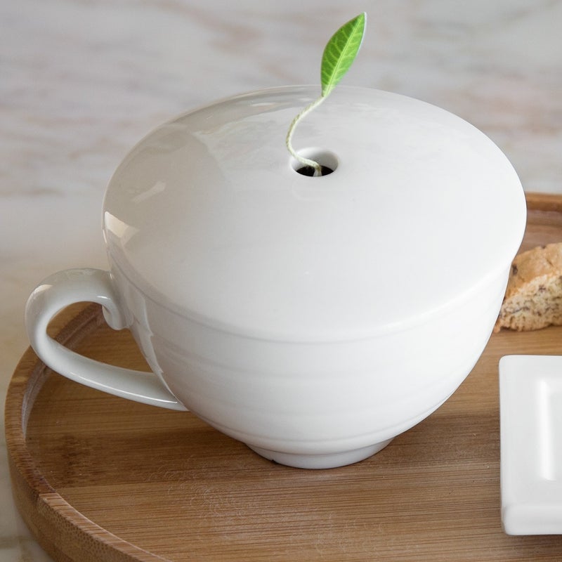 Tea Forte Cafe Cup White Porcelain Tea Cup And Lid  Steeps 8 Oz.  Microwave And Dishwasher Safe - Image 5