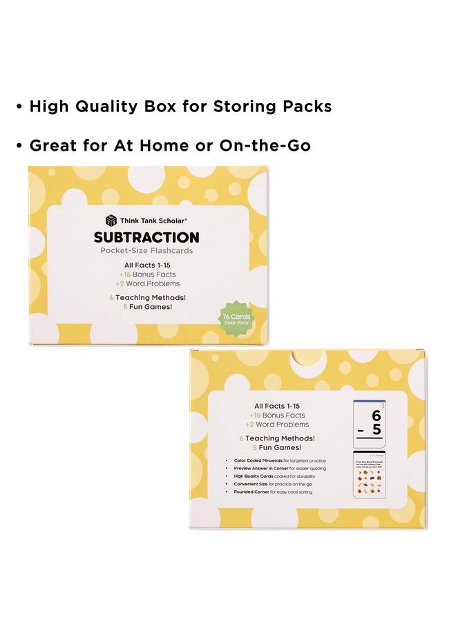 Think Tank Scholar - Subtraction Flash Cards - 150 Facts 1-12 - (Award Winning) Math Flashcards For Kids Ages 4-8 In Kindergarten, 1St, 2Nd, 3Rd, 4Th Grade & Homeschool - 6 Teaching Methods & 5 Games - Image 1
