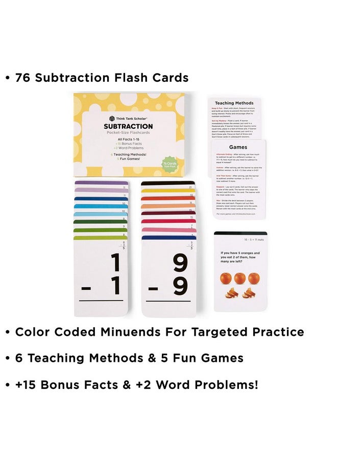 Think Tank Scholar - Subtraction Flash Cards - 150 Facts 1-12 - (Award Winning) Math Flashcards For Kids Ages 4-8 In Kindergarten, 1St, 2Nd, 3Rd, 4Th Grade & Homeschool - 6 Teaching Methods & 5 Games - Image 1