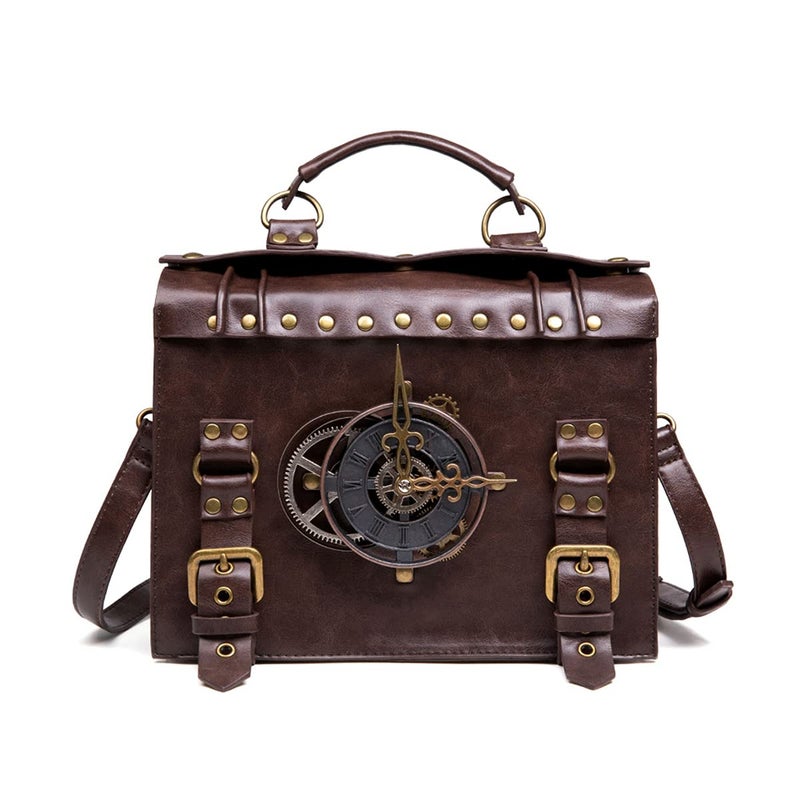 Valentoria Messenger Bag Leather Retro Briefcase Steampunk Crossbody Shoulder Purse Satchel for Women Lolita Gothic Medieval Renaissance Festival Costume Accessories (A-028)  - Image 1