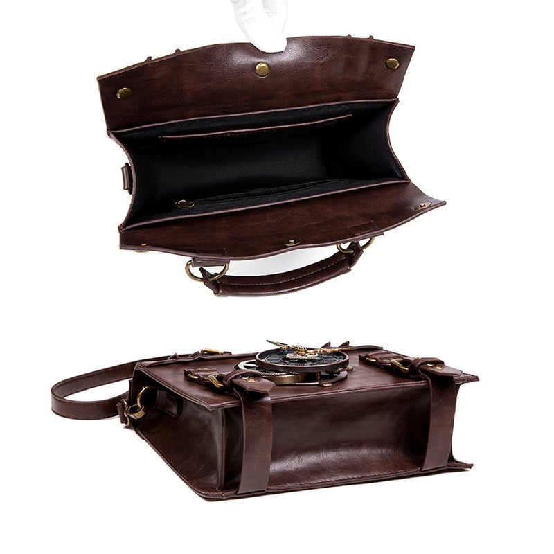 Valentoria Messenger Bag Leather Retro Briefcase Steampunk Crossbody Shoulder Purse Satchel for Women Lolita Gothic Medieval Renaissance Festival Costume Accessories (A-028)  - Image 4