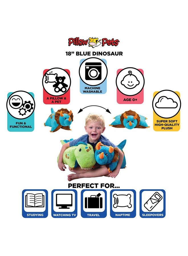 Pillow Pets ديناصور تريسراتوپس الأزرق، لعبة محشوة بطول 18 إنش - Image 3