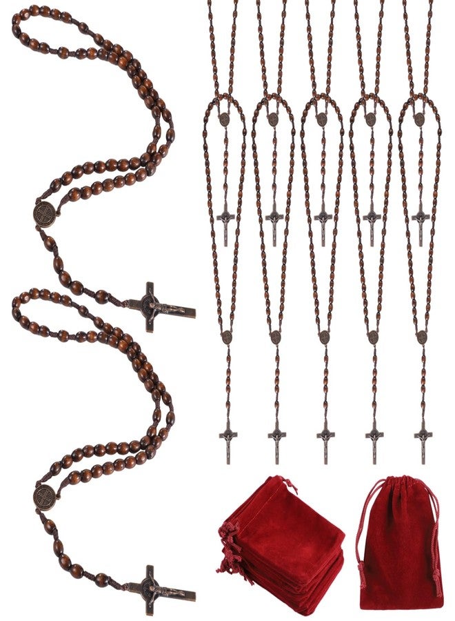 Homaisson 12 Pack Wooden Rosary Beads Necklace with Crucifix Cross - Dark Brown Catholic Rosary for Men Women, Baptism Favors, First Communion Gifts, Bulk Rosarios Catolicos - Image 2