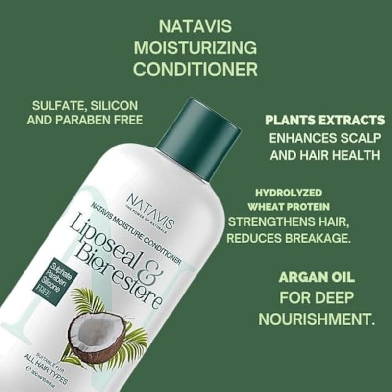 Natavis Moisture Conditioner 300 ML | Sulfate, Silicon and Paraben-FREE |Infused with Liposeal and Biorestore |Argan oil deeply conditions hair - Image 2