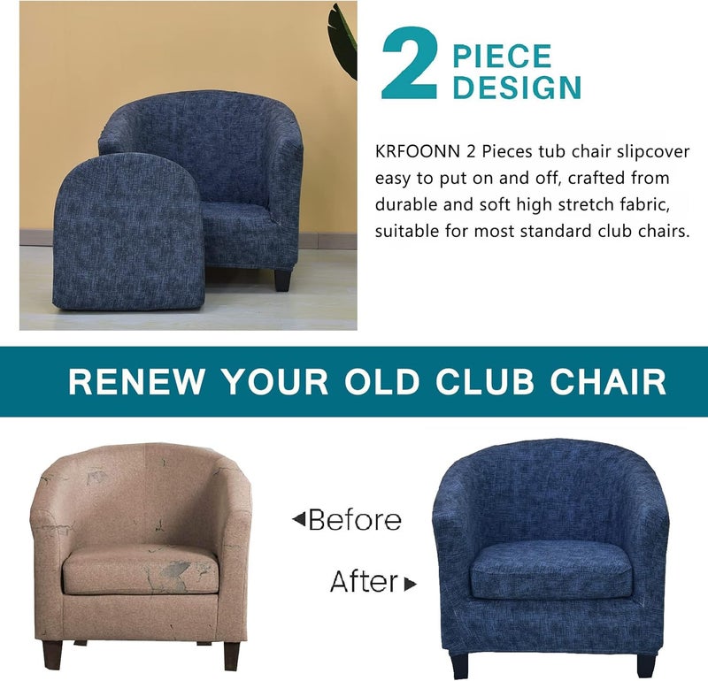 KRFOONN 2 Pieces Club Chair Slipcover Stretch Waterproof Tub Chair Slipcover Armchair Covers Sofa Cover Removable Round Barrel Chair Covers Couch Furniture Protector Cover for Living Room, A43 - Image 3