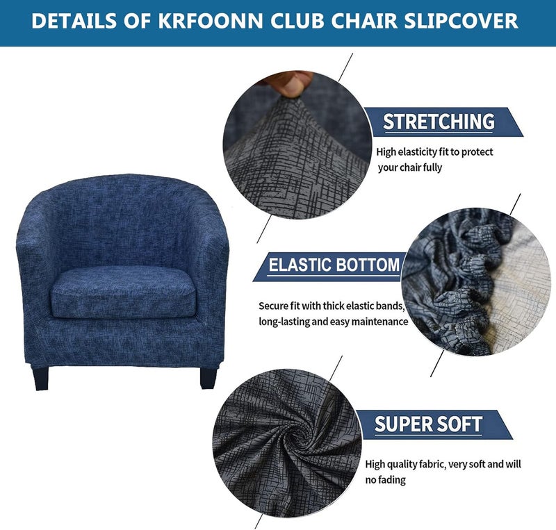 KRFOONN 2 Pieces Club Chair Slipcover Stretch Waterproof Tub Chair Slipcover Armchair Covers Sofa Cover Removable Round Barrel Chair Covers Couch Furniture Protector Cover for Living Room, A43 - Image 2