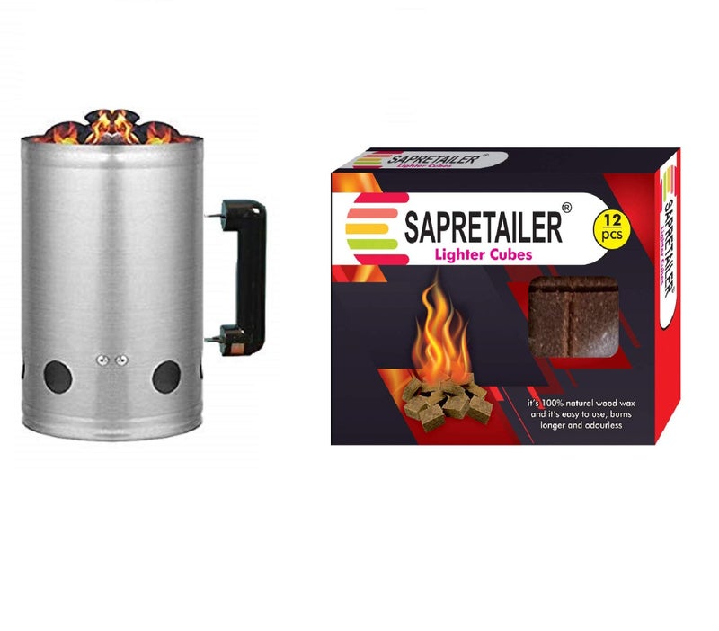 SAPRETAILER Combo BBQ Charcoal Chimney Starter and Fire Starter Blocks Lighter Cubes(12pcs) - Image 2