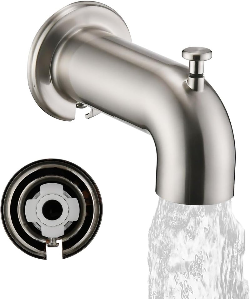 LOCALAND Slip-On Extra Long Tub Spout with Diverter, 1/2 Inch Slip Fit Connection,Brushed Nickel - Image 1