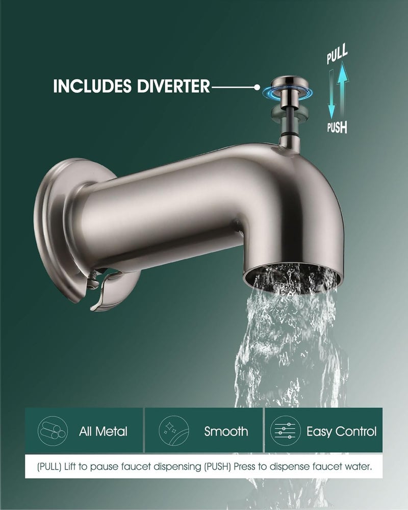 LOCALAND Slip-On Extra Long Tub Spout with Diverter, 1/2 Inch Slip Fit Connection,Brushed Nickel - Image 5