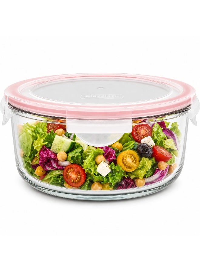 Glasslock Premium Glass Food Storage Container 2050ml Round Airtight BPA Free Locking Lid Microwave Freezer Dishwasher Safe Pink - Image 1