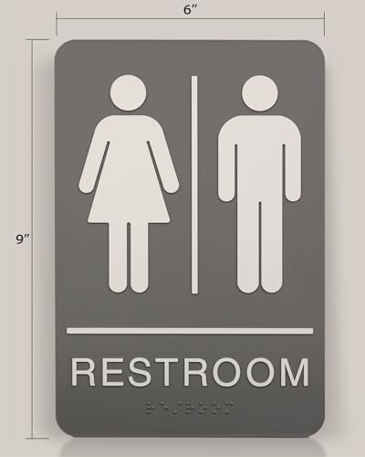 Headline Sign 5221 Women and Men’s Restroom ADA Sign with Grade 2 Braille and Tactile Graphics, 6" x 9", Gray/White, Made in USA - Image 3
