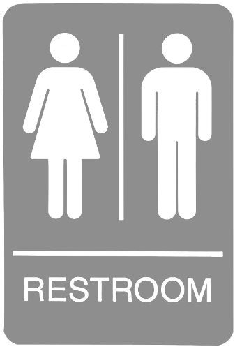 Headline Sign 5221 Women and Men’s Restroom ADA Sign with Grade 2 Braille and Tactile Graphics, 6" x 9", Gray/White, Made in USA - Image 1