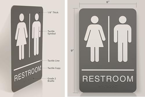 Headline Sign 5221 Women and Men’s Restroom ADA Sign with Grade 2 Braille and Tactile Graphics, 6" x 9", Gray/White, Made in USA - Image 2
