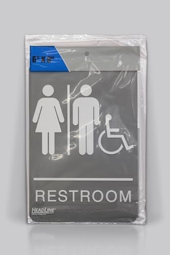 Headline Sign 5221 Women and Men’s Restroom ADA Sign with Grade 2 Braille and Tactile Graphics, 6" x 9", Gray/White, Made in USA - Image 5