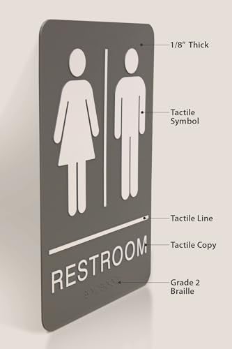 Headline Sign 5221 Women and Men’s Restroom ADA Sign with Grade 2 Braille and Tactile Graphics, 6" x 9", Gray/White, Made in USA - Image 4