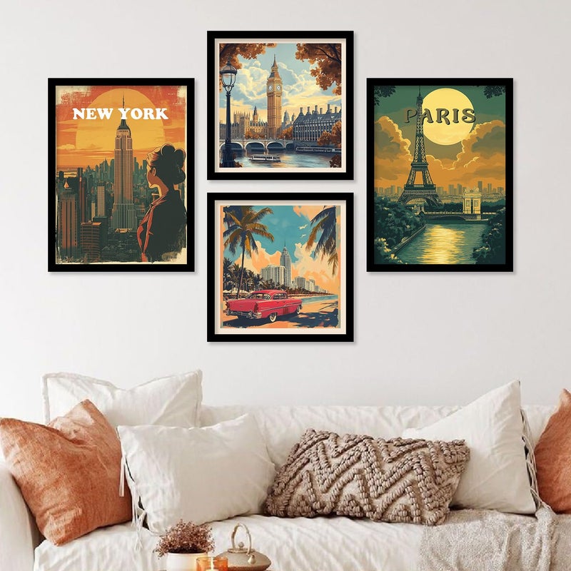 HOTHOUSE City View Wall Art Painting Modern Wall Frames For Home Dcor Office Living Room Poster With Frame Wall Decoration Painting Premium Art Framed Wall Painting For Home Dcor Set of 4 Art 3 Small 10x13or10x10 inch Framed - Image 5