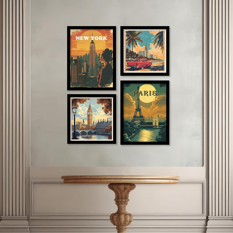 HOTHOUSE City View Wall Art Painting Modern Wall Frames For Home Dcor Office Living Room Poster With Frame Wall Decoration Painting Premium Art Framed Wall Painting For Home Dcor Set of 4 Art 3 Small 10x13or10x10 inch Framed - Image 2