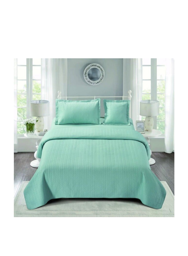 PROMASS 4 Piece Solid Embroidery Compressed Comforter/Quilt/Bedspread Set Single Size ( Comforter + Fitted Sheet + 1 Small Pillow Case + 1 Large Pillow Case) Green Spring