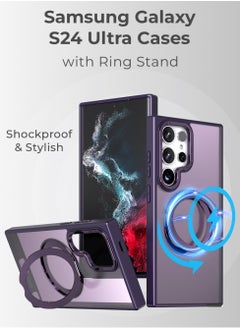 glassology Samsung Galaxy S24 Ultra Magnetic Protective Slim Case, 360° Ring Stand, MIL-Grade Protection, Anti Yellowing, iCrystal Tech, Purple.  - Image 2