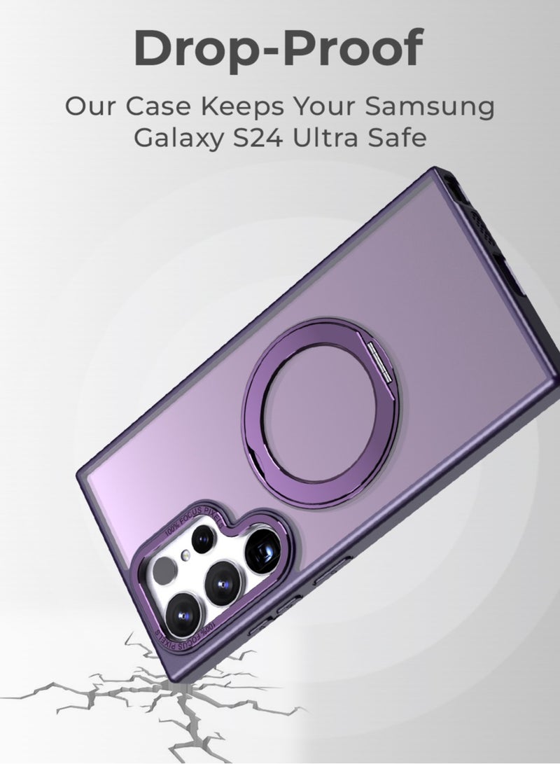 جلاسولوجي حافظة MagSafe بحامل حلقي يدور 360 درجة باللون الأرجواني النابض بالحياة لهاتف Samsung Galaxy S24 Ultra - Image 3