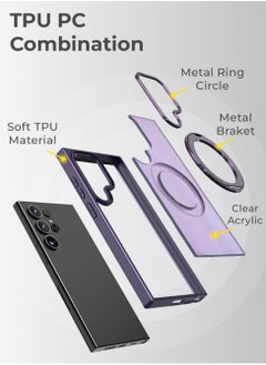 glassology Samsung Galaxy S24 Ultra Magnetic Protective Slim Case, 360° Ring Stand, MIL-Grade Protection, Anti Yellowing, iCrystal Tech, Purple.  - Image 5