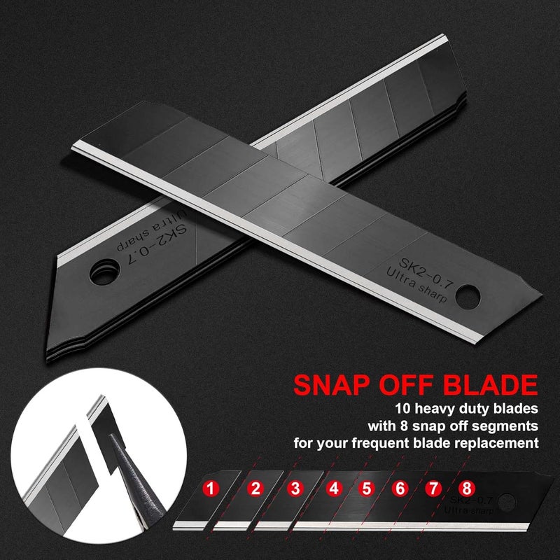 HAUTMEC 100PCS 18mm Triple Cutting-edge Snap Off Blades, Retractable Black Replacement Blades, SK2 Heavy Duty Utility Knife Blades, Strengthened Safety Box, for Box, Carpet, Rope HT0083-100PC - Image 5