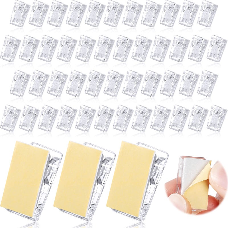 Tenare 50 Pieces Self Adhesive Clips Wall Tapestry Clips Plastic Sticky Picture Hanging Poster for Teachers Double Sided Adhesive Spring for Home Office(Clear) - Image 1