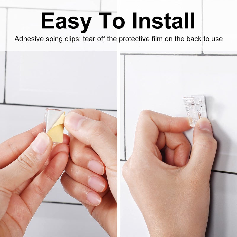 Tenare 50 Pieces Self Adhesive Clips Wall Tapestry Clips Plastic Sticky Picture Hanging Poster for Teachers Double Sided Adhesive Spring for Home Office(Clear) - Image 4