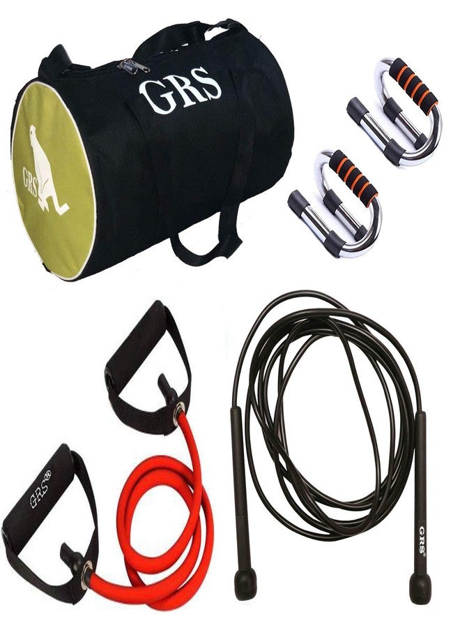 Grès GRS® Power_27 Soft Toning Expander Resistance Tube, Gym Bag for Men & Women (Green and Black), Strong Steel Push Up Stand & Skipping Rope (Black) (Kit) - Image 1
