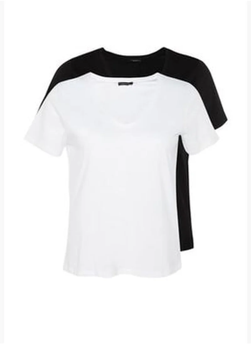 trendyol 2-Pack Black and White Basic Knitted T-Shirt