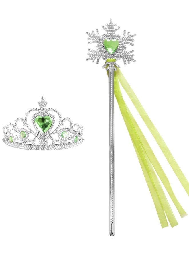 Princess Dress-Up Set with Crown and Magic Wand for Children, Heart Diamond Crown, Party Role-Play Gift Set, SA30 Green. 