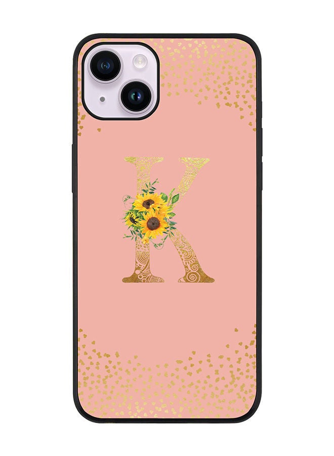 Stylizedd Rugged Black edge case for Apple iPhone 14 Slim fit Soft Case Flexible Rubber Edges Anti Drop TPU Gel Thin Cover - Custom Monogram Initial Letter Floral Pattern Alphabet - K (Rose Pink ) - Image 1
