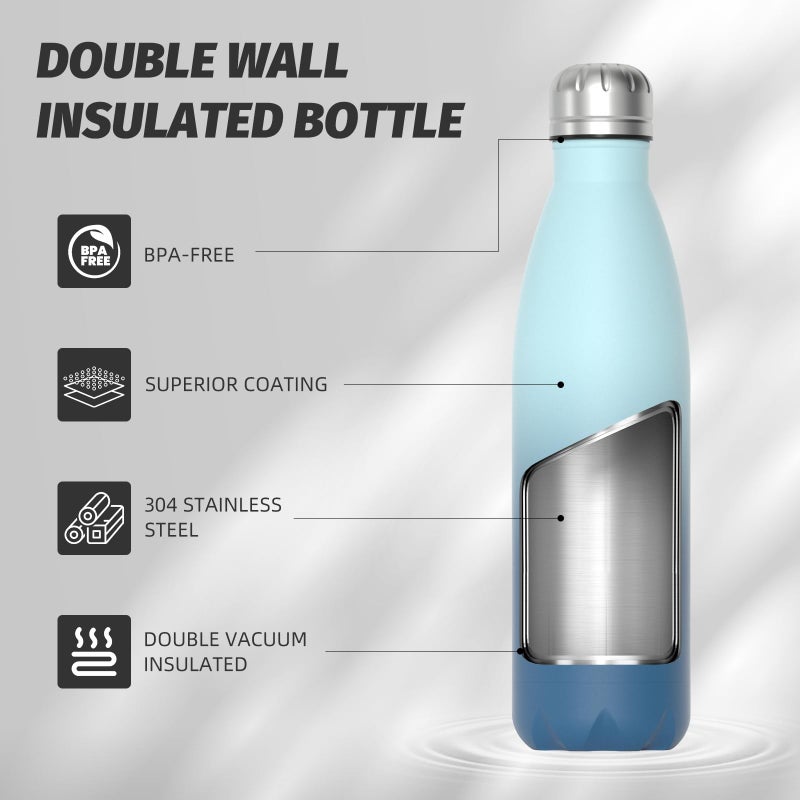 WATERSY Stainless Steel water bottles,17oz/500ml Insulated Water Bottles,Ocean Blue metal water bottle Keeps Drink Cold and Hot,BPA Free kids water bottles for School,Gym,Travel,Sports - Image 5