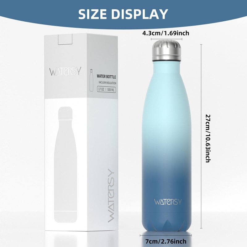 WATERSY Stainless Steel water bottles,17oz/500ml Insulated Water Bottles,Ocean Blue metal water bottle Keeps Drink Cold and Hot,BPA Free kids water bottles for School,Gym,Travel,Sports - Image 2