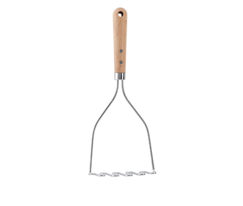 Stainless Steel Potato Masher with Beech Wood Handle 30 cm, Heavy Duty Manual Vegetable Masher for Potatoes, Avocado and Root Vegetables, Wooden Handle Kitchen Masher - Image 1