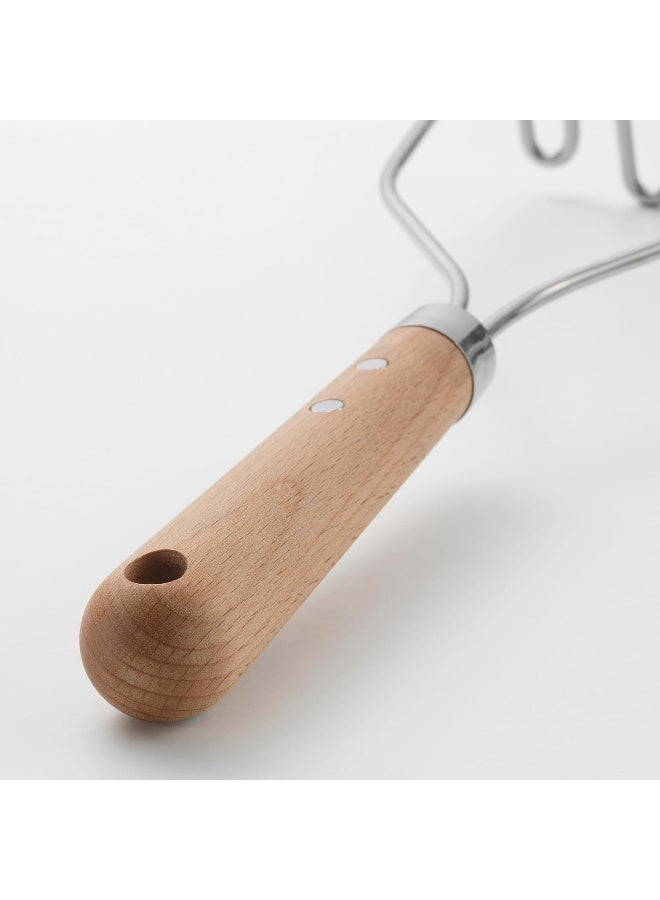 Stainless Steel Potato Masher with Beech Wood Handle 30 cm, Heavy Duty Manual Vegetable Masher for Potatoes, Avocado and Root Vegetables, Wooden Handle Kitchen Masher - Image 2